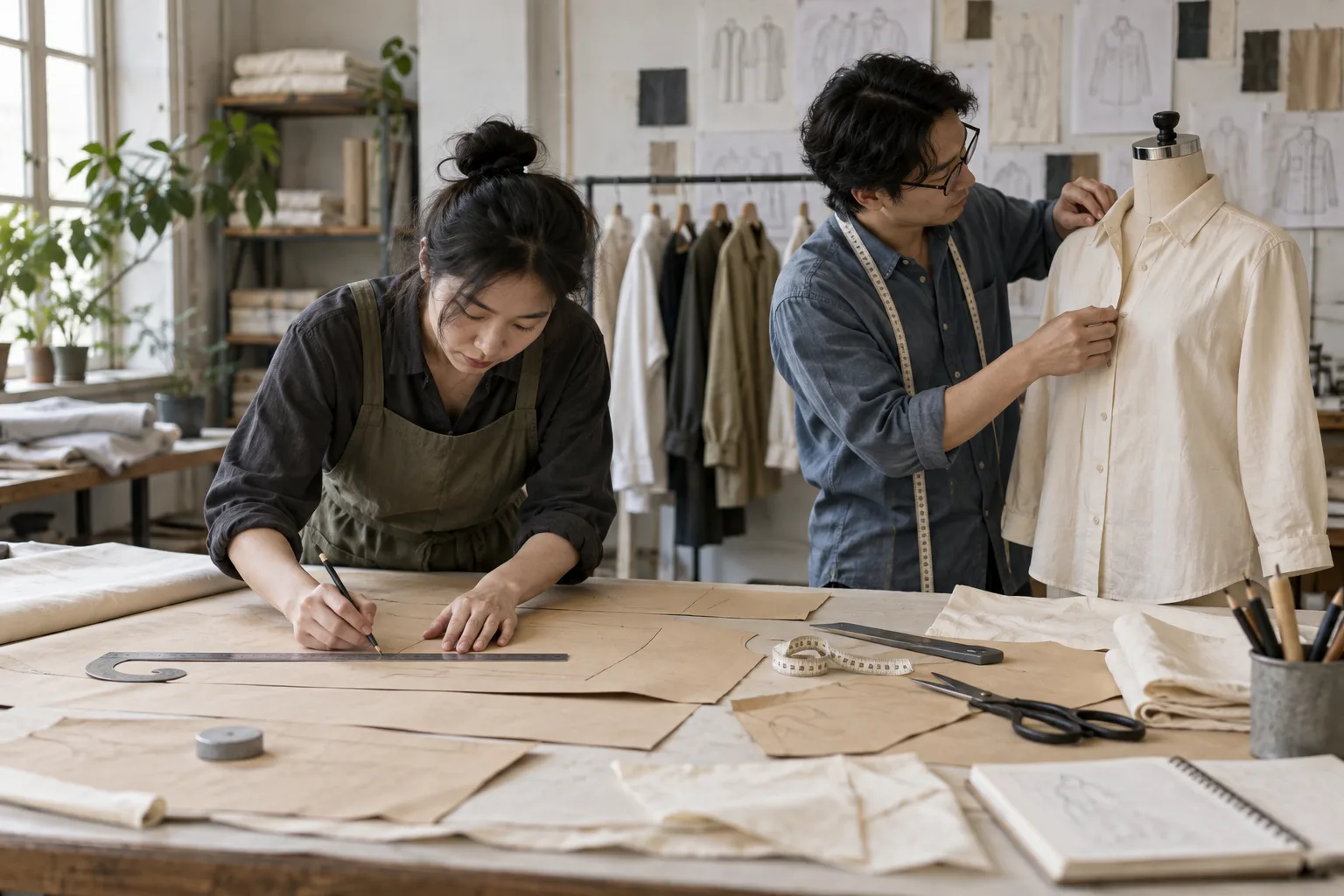 AI-generated illustration of pattern making and a garment sample review